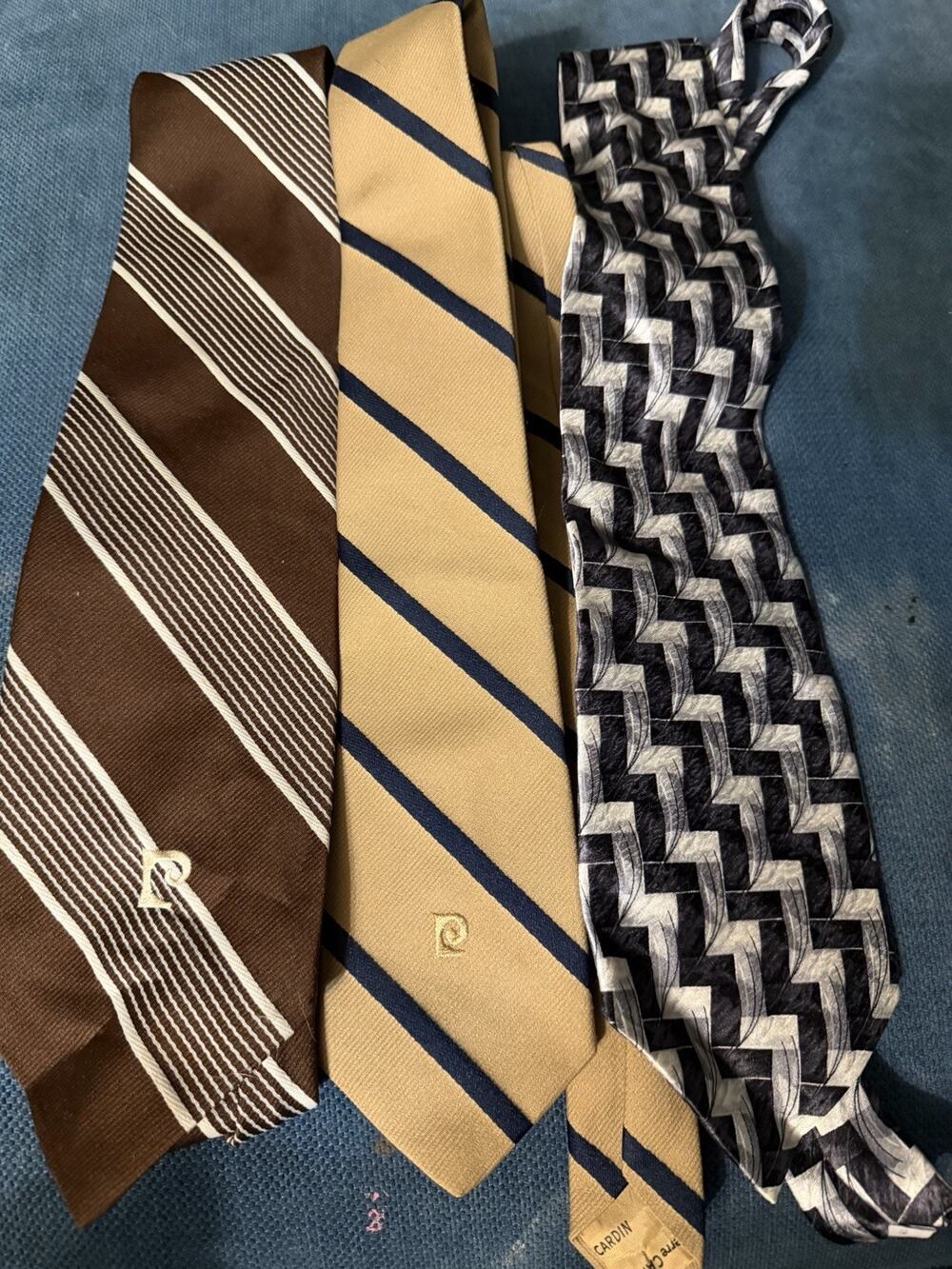 Pierre Cardin Vintage Lot Of 3 Neck Tie Striped 70s Logo Work
